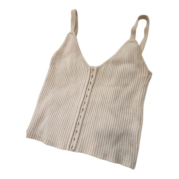 Zara Cream Ribbed Knit Top with Buttons - Picture 1 of 8